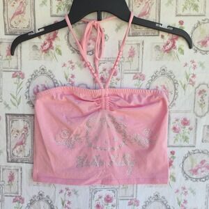 Hello Kitty Pink Rhinestone Halter Crop Top Rhinestones Y2K Sanrio Coquette S/M